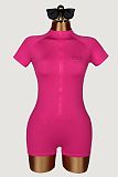 Summer Short-Sleeve Zip-Front Fitted Yoga Jumpsuit XS-26L2530