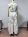 Sexy Solid Color Off-Shoulder Patchwork Waist-cinching Long Dress RC-3346