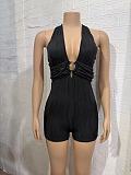 Halter Deep V Pleated One-piece Romper For Beach Party BG-9021
