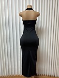 Halter Beaded Pearl A-line Wrap Hip Sequins Dress RS-98311