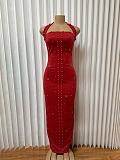 Halter Beaded Pearl A-line Wrap Hip Sequins Dress RS-98311