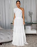 Sexy Solid Color Off-Shoulder Patchwork Waist-cinching Long Dress RC-3346