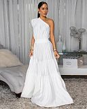 Sexy Solid Color Off-Shoulder Patchwork Waist-cinching Long Dress RC-3346