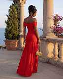 Solid One Shoulder Side Slit Wrap Pleated Slim Evening Gown RC-3400