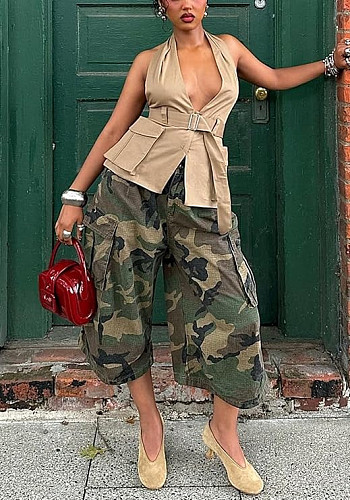 Casual Camouflage Workwear Loose Wide Leg Pants XINH-81018
