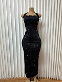 Halter Beaded Pearl A-line Wrap Hip Sequins Dress RS-98311