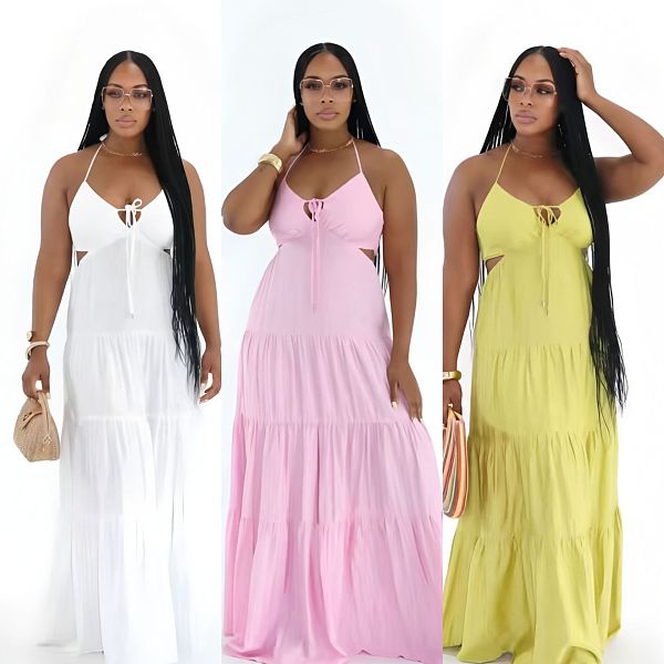 Backless Strap Tie-up Beach Lovely Maxi Dress RC-3405