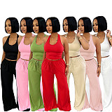 Summer Plain Casual Street Halter High Waist Pocket Wide Leg Pants Set SFY-TW839