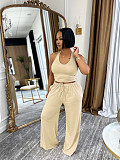 Summer Plain Casual Street Halter High Waist Pocket Wide Leg Pants Set SFY-TW839