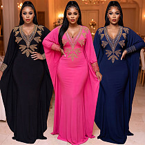 Fashion V-neck Diamond Solid Women's Dress CYA-902403