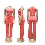 Sleeveless Waist Belted Solid Casual One-piece Summer Jumpsuit SFY-TW728