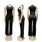 Sleeveless Waist Belted Solid Casual One-piece Summer Jumpsuit SFY-TW728