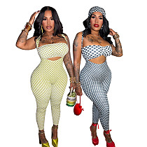 Dot Printed Halter Jumpsuit Bra Hairband Three Pieces Set SFY-TW879