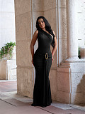 Solid Women Single Shoulder Sleeve Slip Dress Wrap Hip Maxi Evening Dress SFY-TW834