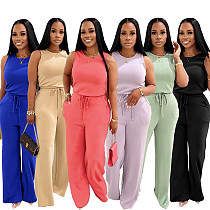 Sleeveless Waist Belted Solid Casual One-piece Summer Jumpsuit SFY-TW728