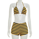 Striped Halter Bra Crop Top Shorts Three Pieces Set RS-J26ST161