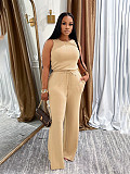 Sleeveless Waist Belted Solid Casual One-piece Summer Jumpsuit SFY-TW728