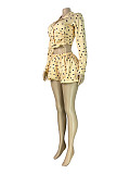 Dot Printed Drawstring Short Sleeved Blouse Bubble Skirt Two-piece Set For Women CH-26022
