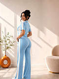Loose Lapel Short Sleeve Striped Sportswear Two-piece Set SFY-TW891