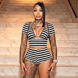 Striped Halter Bra Crop Top Shorts Three Pieces Set RS-J26ST161