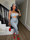 Dot Printed Halter Jumpsuit Bra Hairband Three Pieces Set SFY-TW879