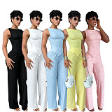 Women Sleeveless Irregular Tank Top Wide Leg Pants Set SFY-TW890