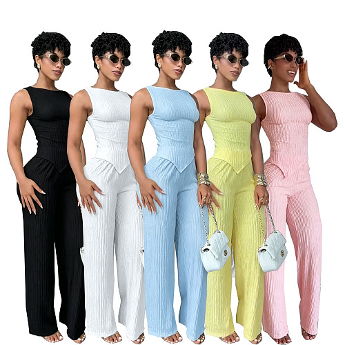 Women Sleeveless Irregular Tank Top Wide Leg Pants Set SFY-TW890