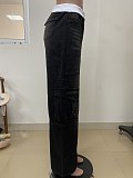 2026 Fashion Patchwork Ribbed Elastic Waistband Loose Straight-Leg Washed Denim Jeans LSD-2549