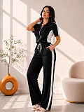 Loose Lapel Short Sleeve Striped Sportswear Two-piece Set SFY-TW891