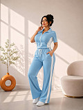 Loose Lapel Short Sleeve Striped Sportswear Two-piece Set SFY-TW891