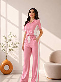 Loose Lapel Short Sleeve Striped Sportswear Two-piece Set SFY-TW891