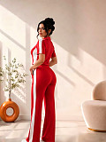 Loose Lapel Short Sleeve Striped Sportswear Two-piece Set SFY-TW891
