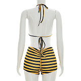 Striped Halter Bra Crop Top Shorts Three Pieces Set RS-J26ST161