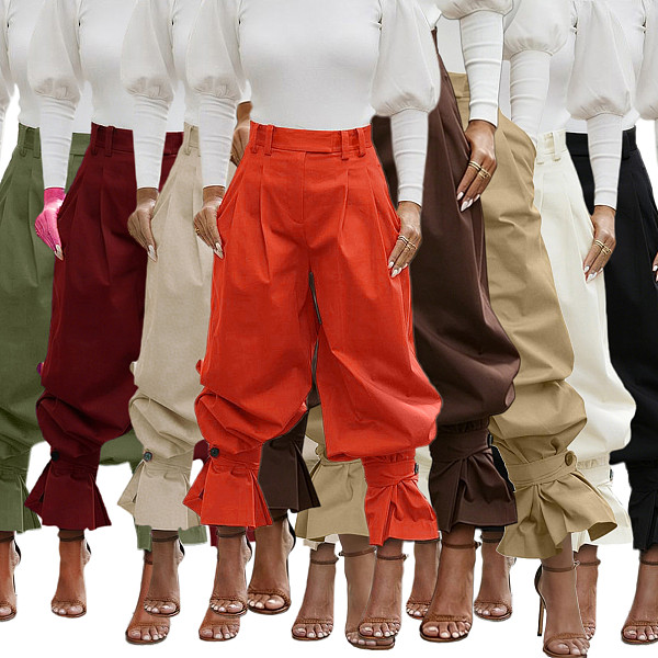 High Waisted Pleated Ankle-length Flared Pants For Women Loose Wide Leg Pants SH-S391538