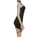 Solid Mesh Nightwear Slim Halter Neck Sexy Dress RS-K25D71595