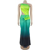 Summer Gradient Sleeved Floor Length Halter Chiffon Dress Fish Tail BY-C7473