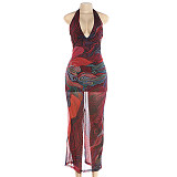 V-neck Sleeveless Round Neck Backless Printed Fabric Slim Maxi Dress RS-K25D88794