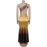 Summer Gradient Sleeved Floor Length Halter Chiffon Dress Fish Tail BY-C7473
