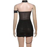 Solid Mesh Nightwear Slim Halter Neck Sexy Dress RS-K25D71595