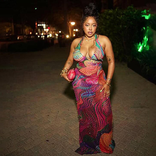 V-neck Sleeveless Round Neck Backless Printed Fabric Slim Maxi Dress RS-K25D88794
