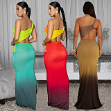 Summer Gradient Sleeved Floor Length Halter Chiffon Dress Fish Tail BY-C7473