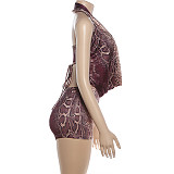 Solid Halter Back Bandage Shorts Romper Wrap Bra Two Pieces Set RS-K25S73030