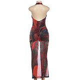 V-neck Sleeveless Round Neck Backless Printed Fabric Slim Maxi Dress RS-K25D88794