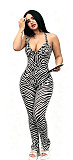 Tiger Zebra Printed Hip Pleated Drawstring Backless Slim One-piece Jumpsuit CYA-60525
