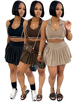 Lapel Vest Sleeveless Pleated Mini Skirt Two Pieces CH-26025 Lapel Vest Sleeveless Pleated Mini Skirt Two Pieces CH-26025