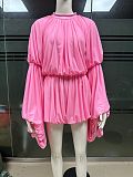 2016 Round Neck Pleated Loose Long Sleeve Short Romper XINH-M80626
