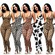 Tiger Zebra Printed Hip Pleated Drawstring Backless Slim One-piece Jumpsuit CYA-60525