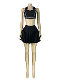 Lapel Vest Sleeveless Pleated Mini Skirt Two Pieces CH-26025