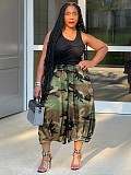 Camouflage Printed Pants Elastic Waist Flared Three-quarter Length Pants XINH-2017