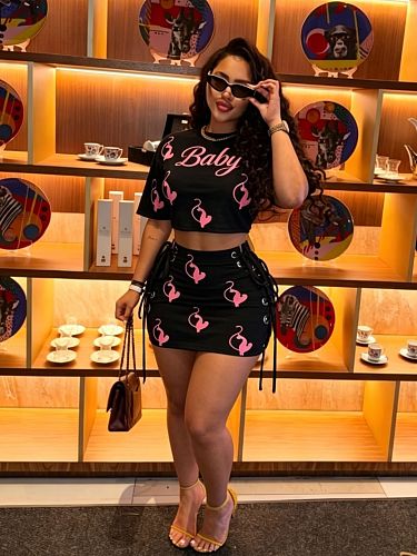 Short Sleeve Crop Top Bandage Mini Skirt Set FC-1487